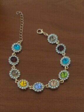 Multicolor Crystal Halo Link Bracelet - Women Jewelry